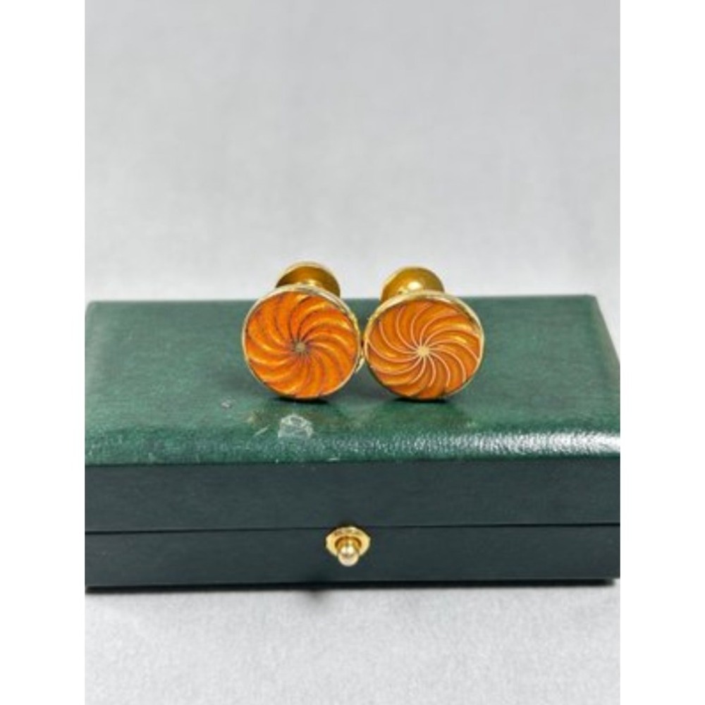 Vintage Codis MayaFixed Back Guilloche Enamel Cufflinks Mens OS Swirl Sunburst